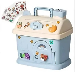 Κουμπαράς με κλειδί κλειδώματος ABS (15.5x11x14)cm Piggy Bank with Lock Key for Notes Coins Money Saving Box Kids Gift Blue (oem)