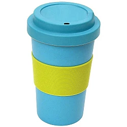 Κούπα από bamboo με καπάκι και λαβή σιλικόνης 400ml Bamboo Mug Blue and Yellow (oem)