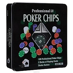 Επαγγελματικές Μάρκες Πόκερ Professional 100 Poker Chips / 2 Decks of Playing Cards and 1x Dealer Button Gift Playing Game Ages 10+ (oem)