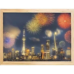 Φωτιζόμενη διακοσμητική κορνίζα Μπεζ Home Decoration Picture Usb 3-Color Light Change Design Beautiful City Fireworks Wooden+ABS (oem)